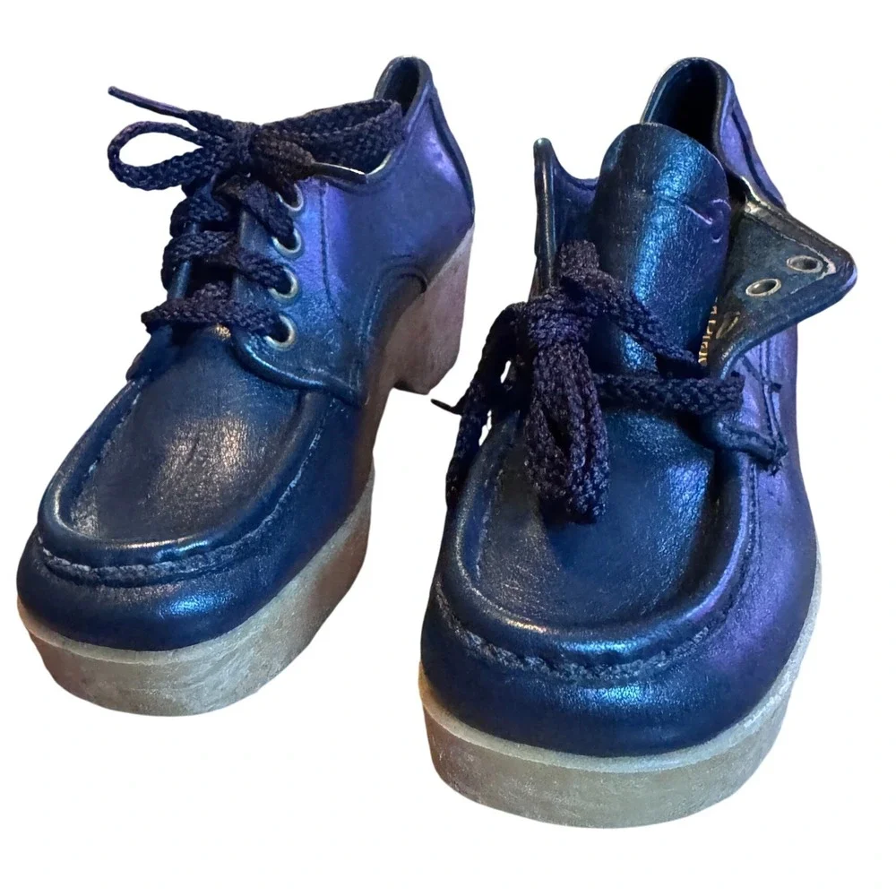 NEW Chandlers Vintage 70s Navy Blue Platform Chunky Heel Oxford Lace‎ Up